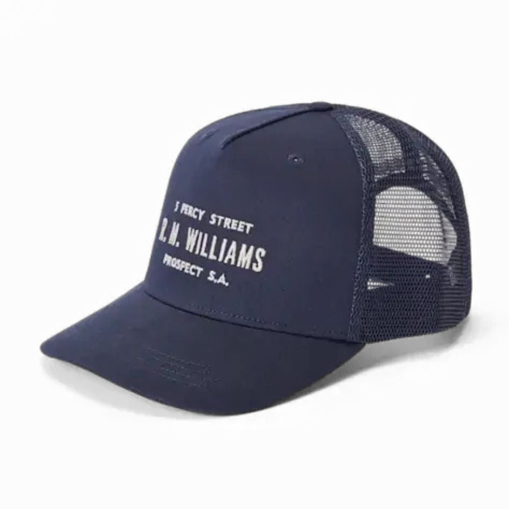 R.M WILLIAMS CAP STENCIL TRUCKER NAVY OSFM
