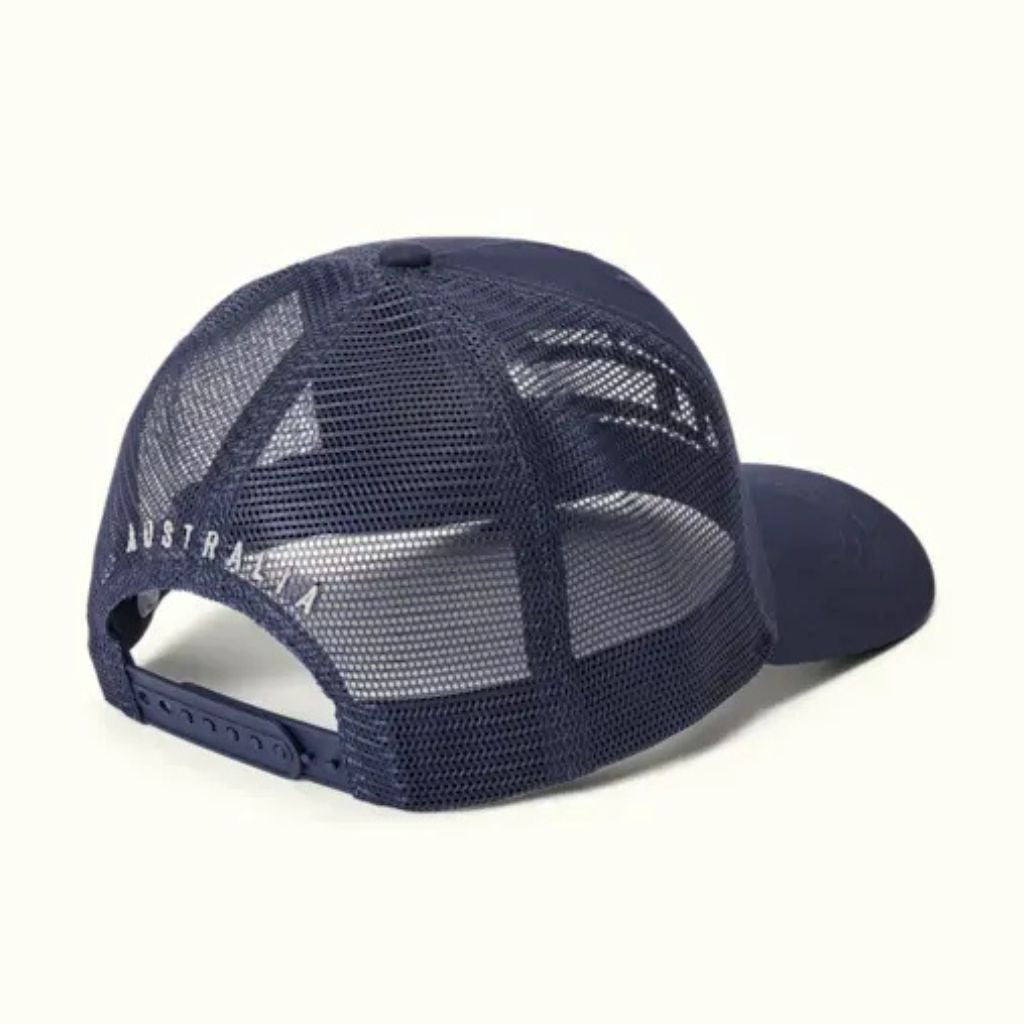 R.M WILLIAMS CAP STENCIL TRUCKER NAVY OSFM