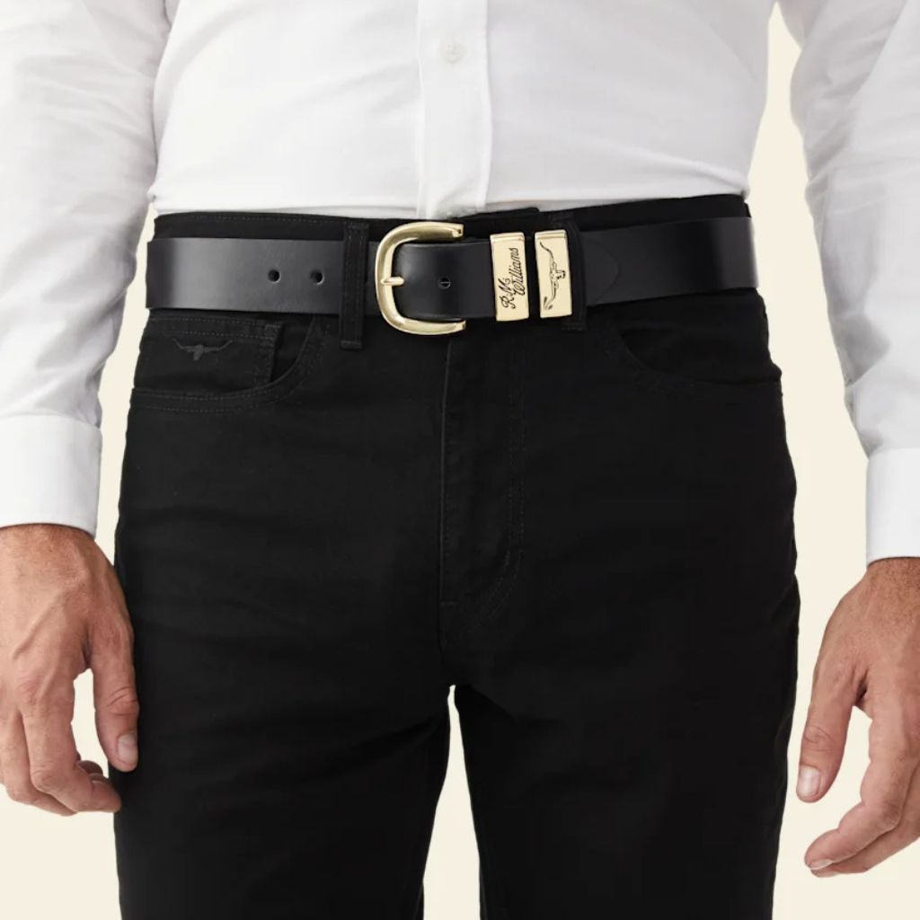 RM WILLIAMS BELT MEN 1 1/2 INCH 3 PIECE SOLID HIDE