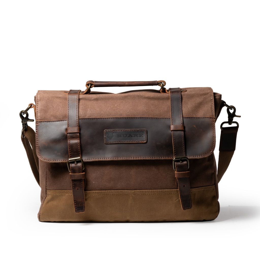 RUARK® AMBOSELI WAXED COTTON BRIEFCASE KHAKI/BROWN 13 INCH