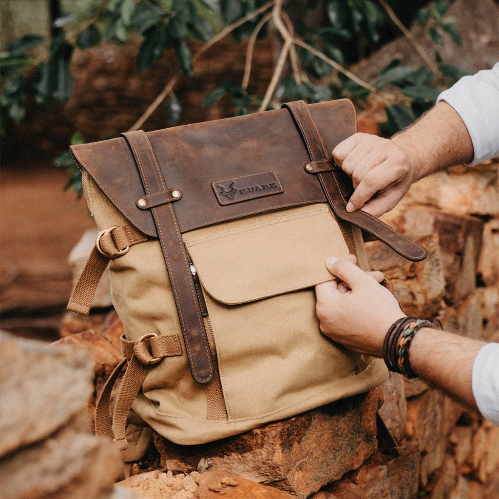 RUARK SAMBURU CANVAS AND LEATHER BACKPACK KHAKI